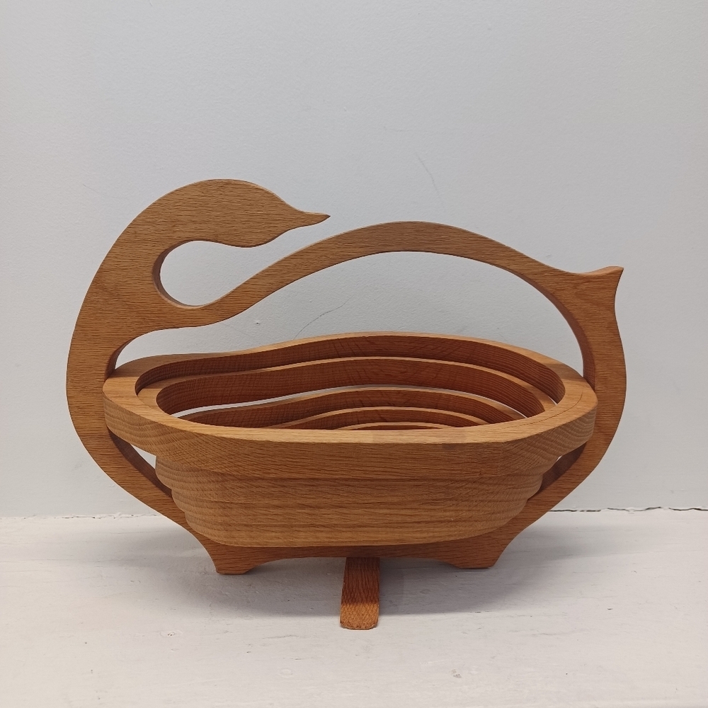 Vintage Silhouette Mid-Century Modern Wooden Swan Duck Carved Bowl Decor